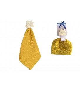 Tikiri Knuffeldoek geel giraf met hoofdje natuurlijk rubber