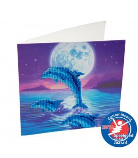Crystal art kaart dolfijnen 18 x 18 cm