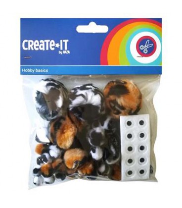 Create-it pompoms animal mix + oogjes 75 stuks