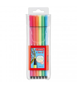 Stabilo viltstiften pen 68 fluor kleuren 6 stuks