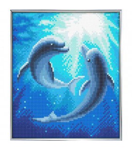 Crystal art diamond painting dolfijnen met frame 21x 25 cm