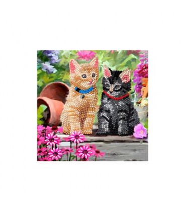 Crystal art diamond painting kaart katten 18 x 18 cm