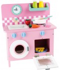 Houten roze retro keuken