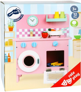 Houten roze retro keuken