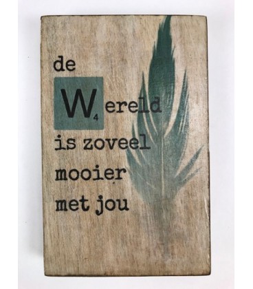 Tekstblok de Wereld is zoveel mooier met jou 10x15 jongen