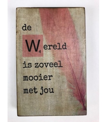 Tekstblok de Wereld is zoveel mooier met jou 10x15 meisje