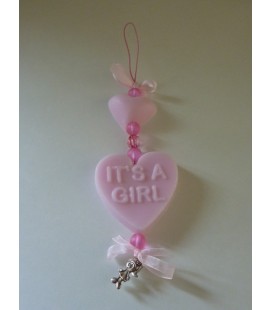 Bol hartje en It's A Girl-hart aan ketting