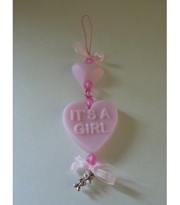 Bol hartje en It's A Girl-hart aan ketting