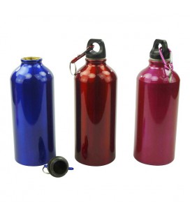 Drinkfles aluminium 600ml metallic kleuren. met ophanghaak