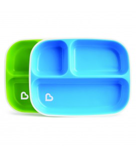 Munchkin 2 pak splash plates divided blauw/groen-  gekleurde bordjes met antislip