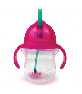 Munchkin Click Lock Tip en sip straw cup/ verzwaarde riettrainercup - roze/oranje