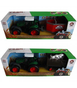 TRACTOR MET AANHANGER 42 CM 2 ASSORTI