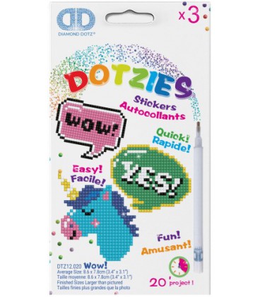 Stickerset Dotzies 3 stuks: WOW 9x8 cm