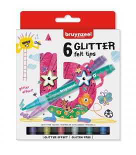 GLITTER VILTSTIFTEN BRUYNZEEL 6 STUKS