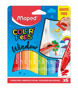 VILTSTIFTEN MAPED WINDOW PAINT 6 KLEUREN MET DOEK