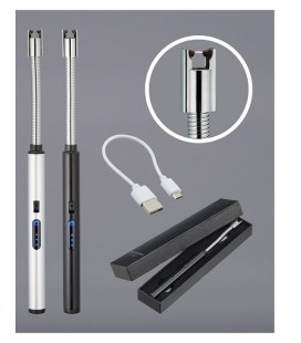 Elektrische oplaadbare flexibele aansteker 25cm in luxe giftbox, vlamloos. In zwart of zilver
