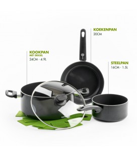 Greenpan - Cambridge Black 4-delige Pannenset met keramische antiaanbaklaag