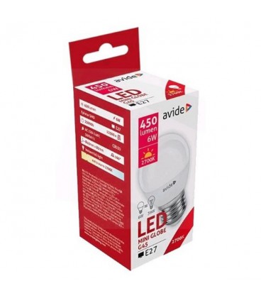 Avide LED mini globe lamp E27 6W 2700K extrawarmwit 450 lumen A+