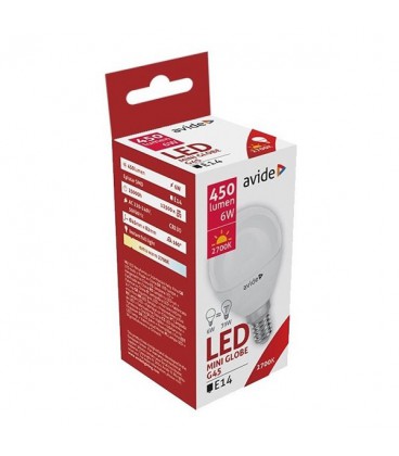 Avide LEDmini globe lamp E14 6W 2700K extra warmwit 450 lumen A+