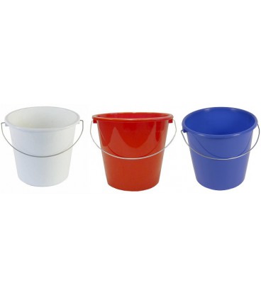 Huishoudemmer 5 ltr blauw, wit of rood met stalen hengsel