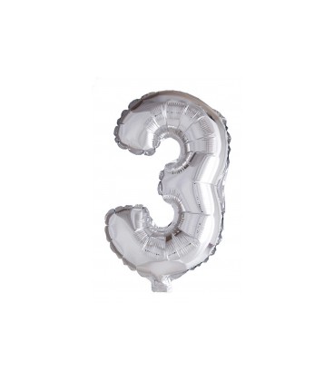 Folie OpblaasCijfer "3" zilver  40cm