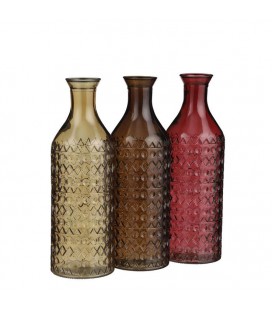 Fles d.geel bruin bordeaux 3 assorti - h30xd10cm - per stuk