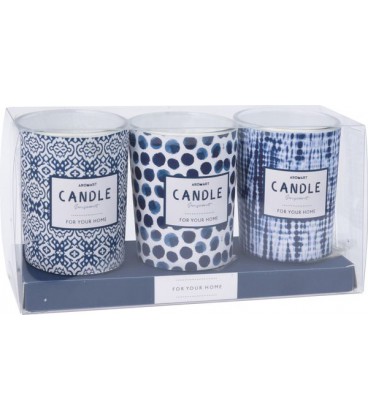 KAARS IN GLAZEN POT SET 3STS BLAUW