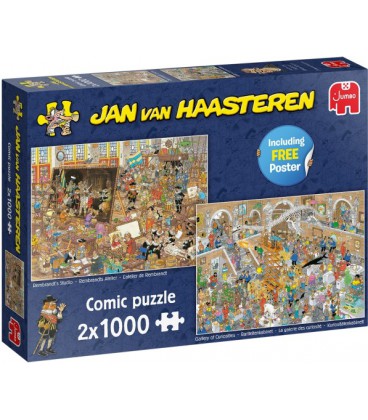 Jan van Haasteren puzzel 2x 1000 stukjes 20052 Rembrandt's studio / rariteitenkabinet
