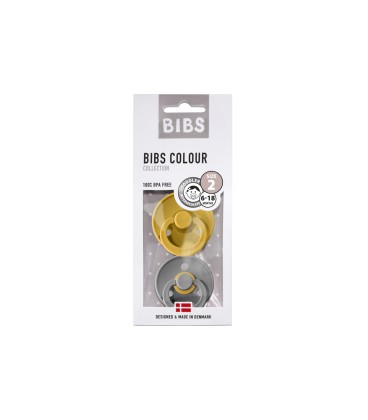 BIBS - FOPSPEEN NATUURRUBBER - BLISTER MOUSTARD/SMOKE T2 EOL € 3,95