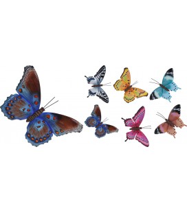 Muurdecoratie metalen vlinder 25x37cm 6 assorti