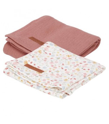 Swaddle doeken 70 x 70 Pure Pink Blush / Flowers & Butterflies