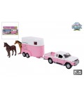 Kids Globe Die Cast pull back Mitsubishi met paardentrailer