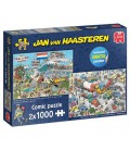 PUZZEL JAN VAN HAASTEREN VERKEERSCHAOS EN TER LAND TER ZEE EN IN DE LUCHT 2X 1000 STUKJES