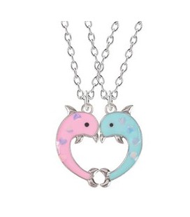 Vriendschapsketting - Dolfijn Met Hartjes - BFF Ketting - Best Friends Forever - Roze/Blauw