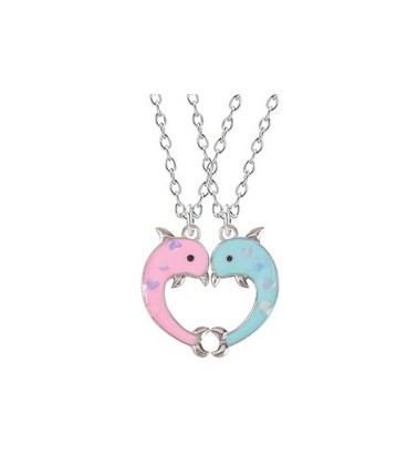 Vriendschapsketting - Dolfijn Met Hartjes - BFF Ketting - Best Friends Forever - Roze/Blauw