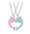 Vriendschapsketting - Dolfijn Met Hartjes - BFF Ketting - Best Friends Forever - Roze/Blauw