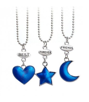 Vriendschapsketting - Best Friends Forever - Maan, Hart & Ster - Blauw