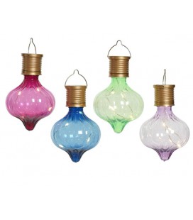 Lumineo Solar lamp bulb druppelvorm met hengsel- dia7.7-H11.7cm- verkrijgbaar in roze, blauw groen of lila