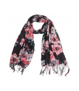 sjaal Flowers-Tassels 180x70cm Black
