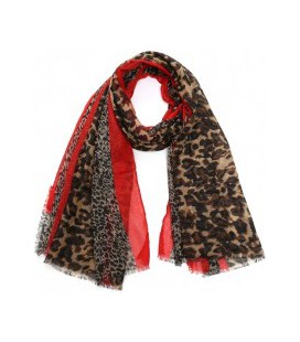 Sjaal glitter Leopard 180x90cm Red-Brown