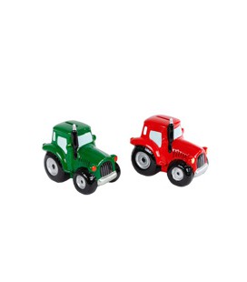 Spaarpot aardewerk tractor groen/rood ass