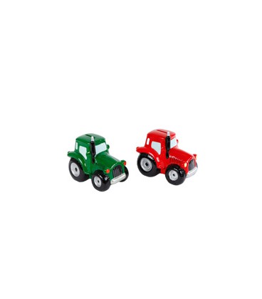 Spaarpot aardewerk tractor groen/rood ass