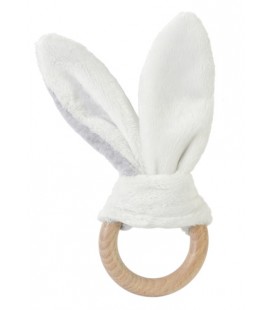 houten tanden bijtring met oren / 2 Wooden Teething Ring Grey