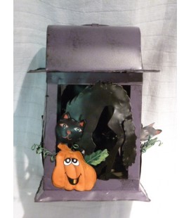 deco - Lantaarn Halloween - pompoen/zwarte kat