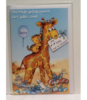 Kaart met girafje / blauw