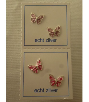 Zilveren oorstekers roze vlinders