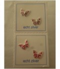 Zilveren oorstekers roze vlinders