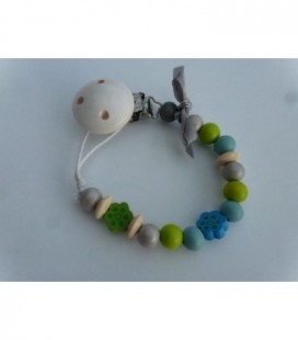 Speenkoord blauw/lime + witte clip