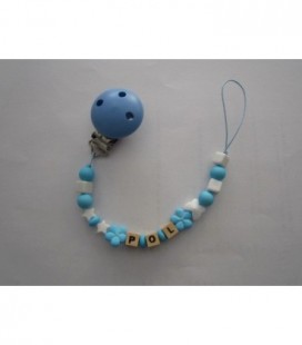 Speenketting met naam blauw /wit