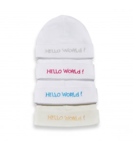 Babymutsje Hello world zilver / roze en blauw